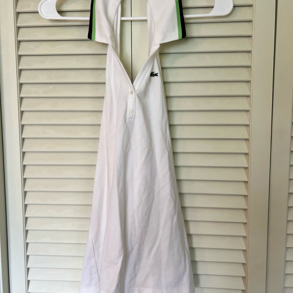 Lacoste White Backless Polo Dress with Green Trim